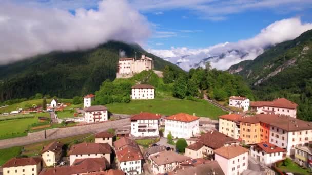 Castelos Medievais Norte Itália Castelo Stenico Pitoresca Aldeia Trentino Província — Vídeo de Stock
