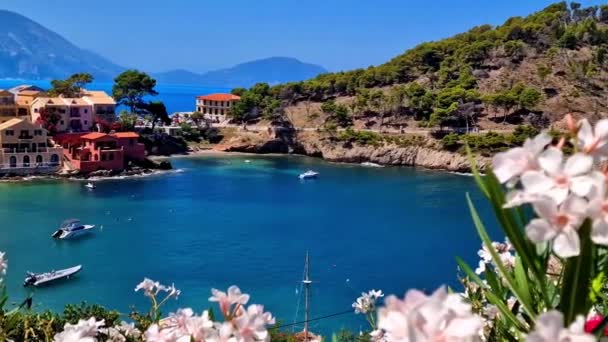 Uno Dei Più Bei Villaggi Greci Tradizionali Panoramica Assos Cefalonia — Video Stock