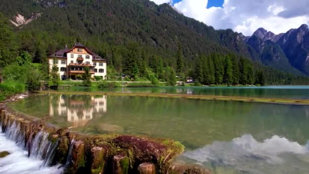 Najpiękniejsze Malownicze Jeziora Północnych Włoch Lago Dobbiaco Val Pusteria Południowy — Wideo stockowe