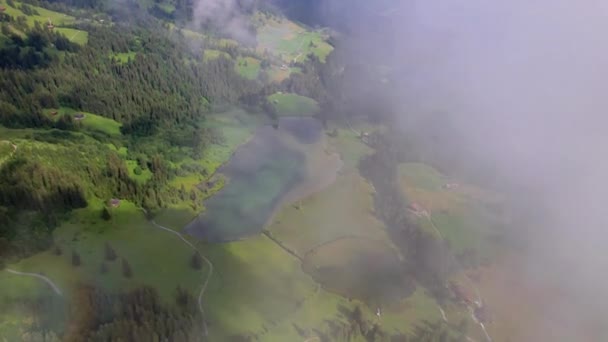 Natureza Paisagem Suíça Vista Aérea Belo Lago Lauenen Lauenensee Cercado — Vídeo de Stock