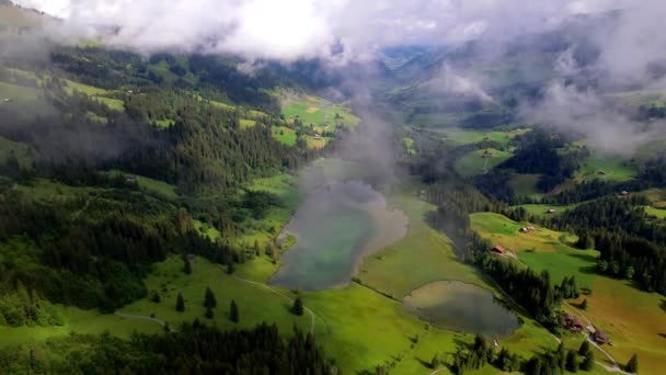 Nature Paysage Suisse Vue Aérienne Magnifique Lac Lauenen Lauenensee Entouré — Video
