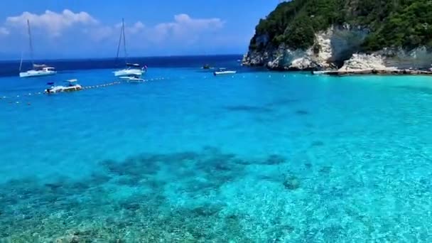 Mooiste Stranden Van Griekenland Vrika Met Turquoise Zee Antipaxos Ionische — Stockvideo