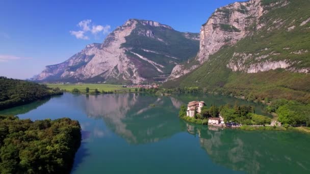 Belo Lago Toblino Considerado Dos Lagos Mais Românticos Trentino Itália — Vídeo de Stock