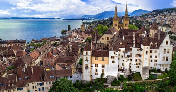Ελβετία Ταξίδια Και Γραφικά Μέρη Αεροφωτογραφία Drone Της Γοητευτικής Πόλης — Φωτογραφία Αρχείου