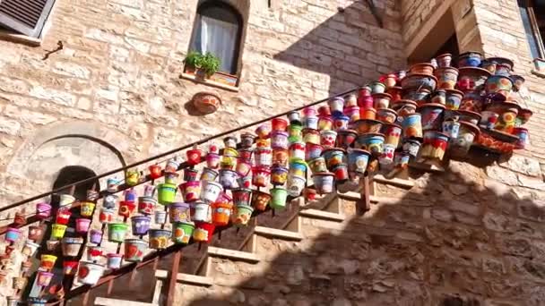 Antichi Borghi Tradizionali Italia Umbria Spello Affascinante Decorazione Strade Floreali — Video Stock