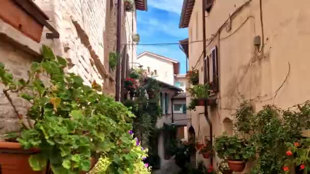 Pueblos Antiguos Tradicionales Italia Umbría Ciudad Spello Encantadora Decoración Calles — Vídeos de Stock