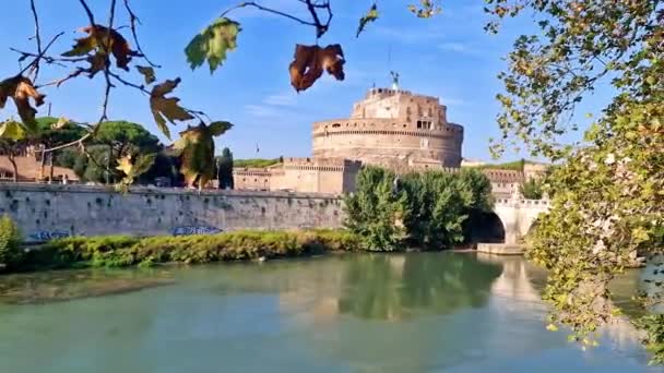 Roma Sonsuz Şehrin Büyük Simgeleri Angelo Kalesi Tiber Nehri Video — Stok video