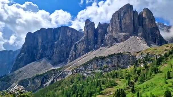 Atemberaubendes Bergpanorama Der Dolomiten Skigebiet Gröden Südtirol Norditalien Alpine Naturkulisse — Stockvideo