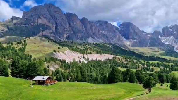 Εκπληκτικό Πανόραμα Των Όμορφων Άλπεων Βουνά Δολομίτες Val Gardena Βίντεο — Αρχείο Βίντεο
