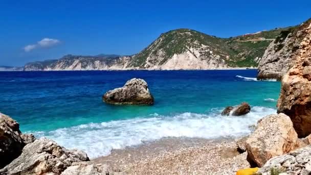 Pantai Indah Cephalonia Kefalonia Agia Eleni Dengan Bebatuan Yang Indah — Stok Video
