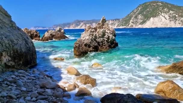 Pantai Indah Cephalonia Kefalonia Agia Eleni Dengan Bebatuan Yang Indah — Stok Video