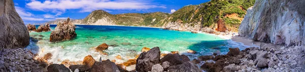 Playas Escénicas Hermosa Isla Cefalonia Cefalonia Agia Eleni Con Rocas — Foto de Stock