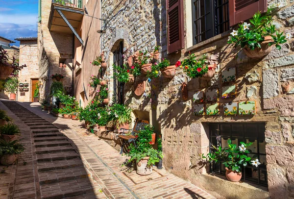 Traditionelle Alte Dörfer Italiens Umbrien Schöne Stadt Spello Charmante Blumenschmuck — Stockfoto