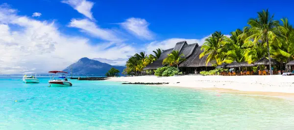 Paisajes Tropicales Hermosas Playas Isla Mauricio Morne Popular Resor Lujo — Foto de Stock