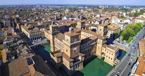 Ferrara Emilia Romagna Talya Nın Güzel Ortaçağ Kasabası Kalenin Hava — Stok fotoğraf