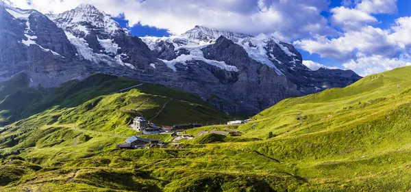 Amazing Swiss Nature Kleine Scheidegg Mountain Pass Famous Hiking Bernese — Stock Photo, Image