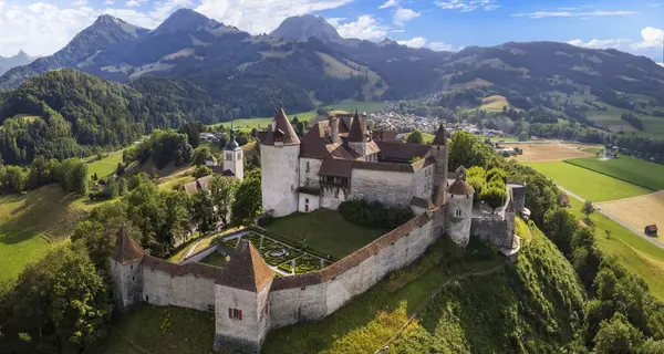 Svizzera Viaggi Punti Riferimento Scenografico Borgo Medievale Castello Gruyere Canton — Foto Stock