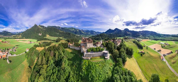 Svizzera Viaggi Punti Riferimento Scenografico Borgo Medievale Castello Gruyere Canton Foto Stock Royalty Free
