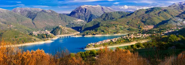 Italian Scenic Places Beautiful Lake Turano Village Colle Tora Castel — Stock Photo, Image