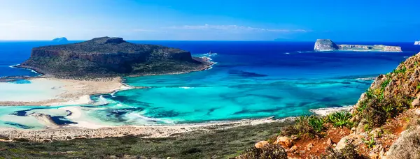 希腊暑假 克里特岛上最美丽的地方和海滩 巴洛斯湾 格拉姆武萨 图库照片