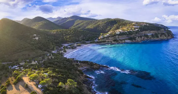 Korsika Adasının Manzarası Plajları Hava Aracı Panoramik Görünümü - Stok İmaj
