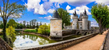 Sully-sur-Loire - Loire Vadisi 'nin muhteşem kalesi, Fransa seyahatleri ve tarihi miras yerleri. Ortaçağ kalesi Sully Sur Loire, Loiret.