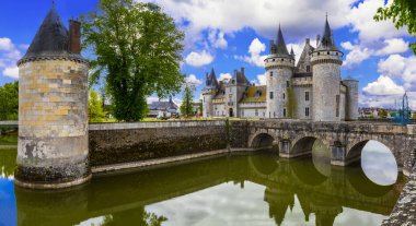 Sully-sur-Loire - Loire Vadisi 'nin muhteşem kalesi, Fransa seyahatleri ve tarihi miras yerleri. Ortaçağ kalesi Sully Sur Loire, Loiret, Fransa