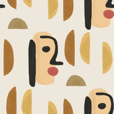 Beyaz arka planda suluboya ve geometrik elementlerle modern kusursuz desen. Soyut İskandinav baskısı. İskandinav tarzı. El çizimi illüstrasyon