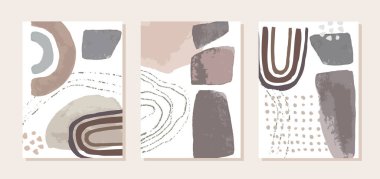 Beyaz zemin üzerinde geometrik elementler bulunan kavramsal posterler. Soyut İskandinav boya izi. İskandinav tarzı. Soyut modern trend vektör illüstrasyonu 