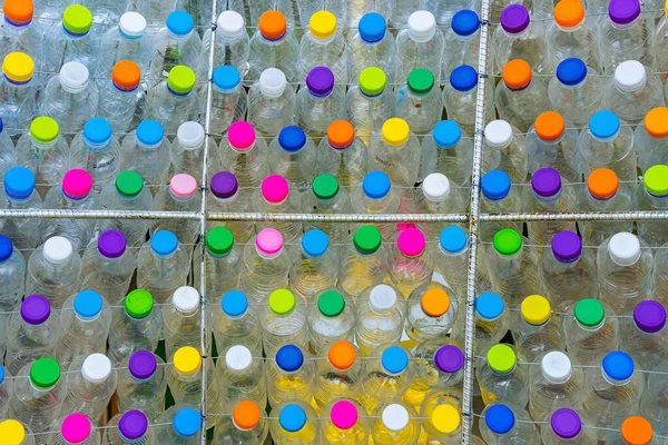Beautiful Wall Made Multi Colored Recycled Plastic Bottles — Stock Photo, Image