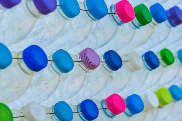 Beautiful Wall Made Multi Colored Recycled Plastic Bottles — Foto de Stock