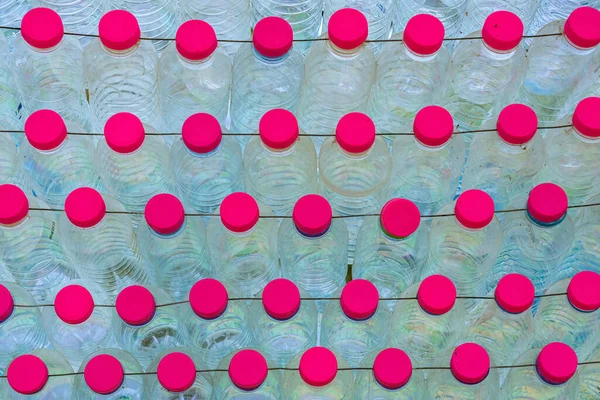 Beautiful Wall Made Multi Colored Recycled Plastic Bottles — Foto de Stock
