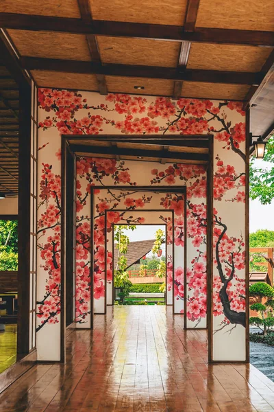 stock image KANCHANABURI-THAILAND,MARCH 30, 2023 : Beautiful scenery of tourist attractions of famous restaurants and cafes decorated in Japanese style, perfect for relaxing and taking pictures at Tomi Edo Park.