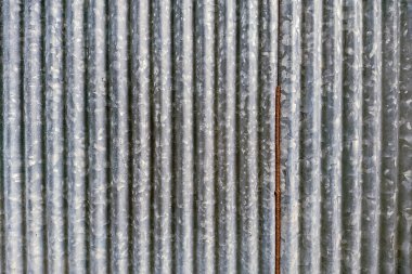 Küçük kahverengi termit yuvaları çinko çarşaf duvarında uzun çizgiler halinde büyürler. Metal bir duvardaki termit yuvası. Termitler çinko çarşaf çitlere çamur borusu inşa ediyorlar. Ev kavramında termit sorunu.