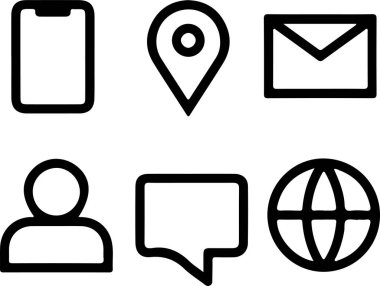 Piksel mükemmel iletişim mobil telefon konuşma baloncuğu sohbet posta konumu ikonu seti. Beyaz şeffaf arkaplanda izole edilmiş ince çizgi simgeleri düz vektör çizimleri