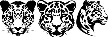 Vahşi kedilerin ikonu. Hayvanlar baş siluetine bakıyor..