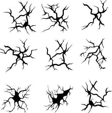 Kraker deseni, kırık kaya, çatırtı, çatlak duvar, hasarlı zemin, beton yüzey. Düz simgeler vektör çizimleri şeffaf arkaplan üzerinde izole