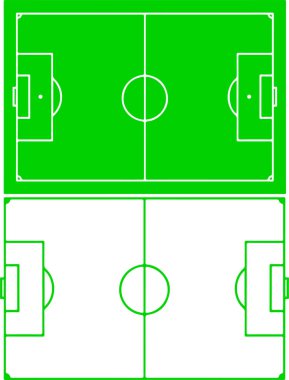 Çimenli futbol sahası. Futbol sporu konsepti. Yeşil vektör illüstrasyonu