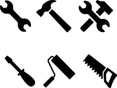 Piksel, çekiç anahtarı tornavida balta fırçası gibi tamir aletleri için mükemmel bir ikon seti. İnce çizgi simgeleri düz vektör çizimleri