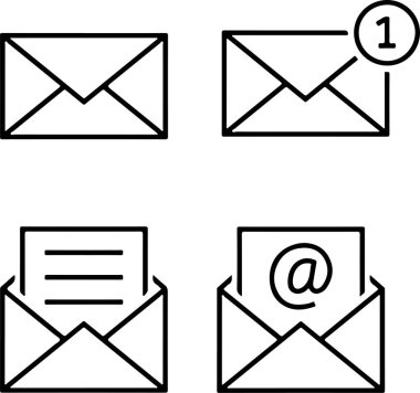 Piksel e- posta bildirim zarfı ileti metninin mükemmel simgesi. İnce çizgi simgeleri, düz vektör çizimleri. Beyaz, şeffaf arkaplanda izole