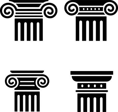 Piksel, sanatsal Yunan sütununun mükemmel simgesi. İnce çizgi simgeleri, düz vektör çizimleri. Beyaz, şeffaf arkaplanda izole