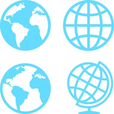 Dünya gezegeninin ikon kümesi haritası. Beyaz şeffaf arkaplanda izole edilmiş ince çizgi simgeleri düz vektör çizimleri