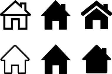 Piksel ev satışı için mükemmel bir ikon seti ev kirası sigorta poliçesi sattı. Beyaz ve şeffaf arkaplanda izole edilmiş düz vektör çizimleri simgeleri