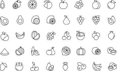 Çeşitli sebzelerden oluşan pikselli parfüm seti. İnce çizgi vektör çizimleri. Şeffaf arkaplanda simgeler izole edildi.