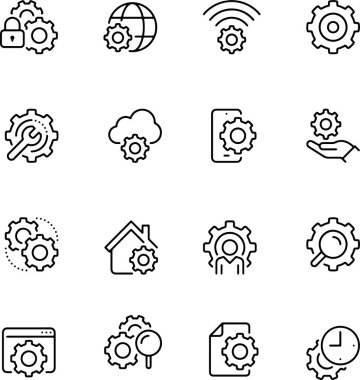 Simge ayarları seti tercihleri seçenekler kontrol paneli ayarlaması. Düzenlenebilir felç. İnce çizgi simgeleri, düz çizimler.