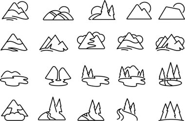 Dağ, manzara, tepe, tepe, ikon, doğa, manzara, açık hava ikonu. Piksel mükemmel simgeler, düzenlenebilir vuruş