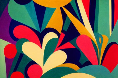 Geometrik şekillerin ve desenlerin parlak renkli deco çizimi.