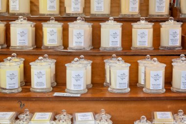 Brisbane, Queensland, Australia - August 2022: Candles for sale at an outdoor craft market stall. clipart