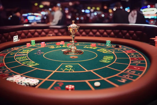 Illustration of a roulette wheel at a casino, a house of gambling.