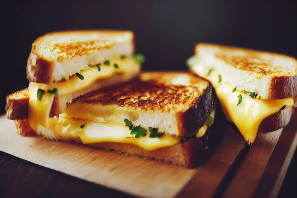 Продовольственная Иллюстрация Вкусный Сэндвич Сыром Гриле Простая Вкусная Закуска Стоковое Фото